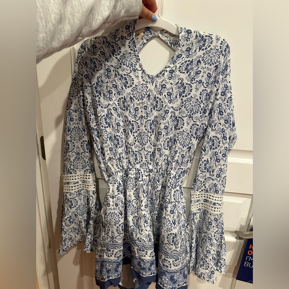 Hollister Blue and White Floral romper